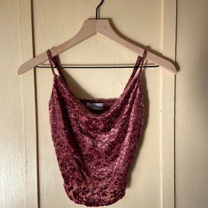 Urban Outfitters Cowl Neck Velvet Cami with Floral Design, Size XS
